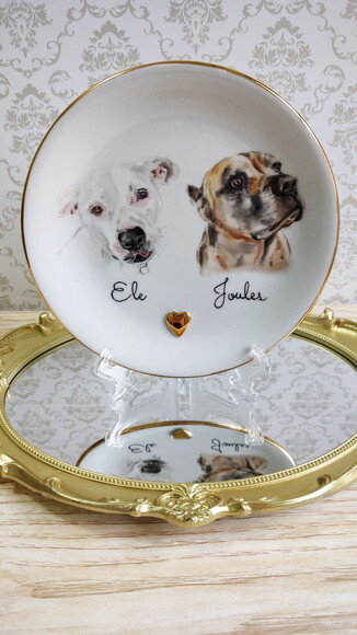 Prato Decorativo 19cm com Dois Pets Pintados a Mão