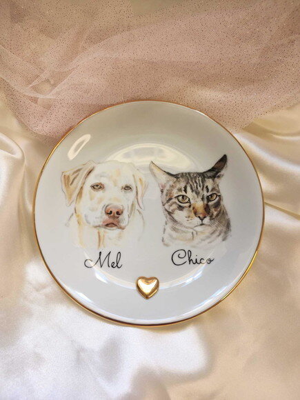 Prato Decorativo 19cm com Dois Pets Pintados a Mão