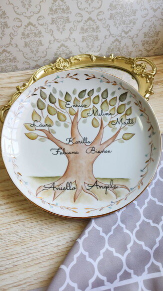 Prato Decorativo Árvore da Família Pintado a Mão
