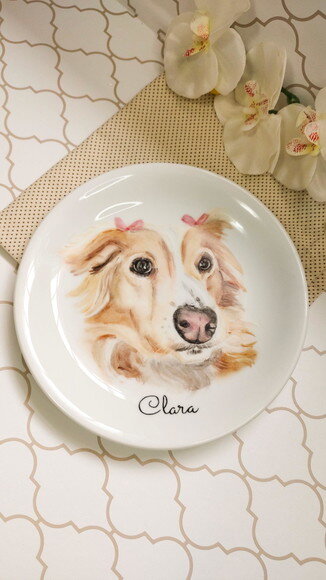 Prato Decorativo com Um Pet Pintado 19cm