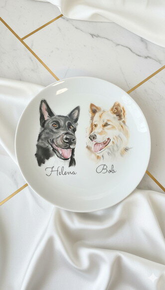 Prato Decorativo Grande com Dois Pets Pintados a Mão