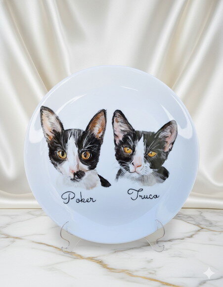 Prato Decorativo Grande com Dois Pets Pintados a Mão