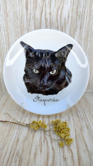 Prato Decorativo Grande26cm com Um Gato Cada Pintado a Mão