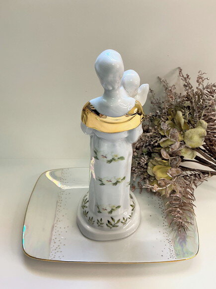 Santo Antônio em Porcelana Amor Perfeito e Folhas 25cm