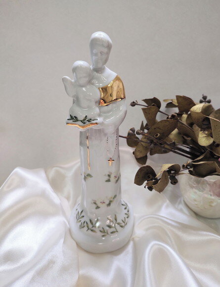 Santo Antônio em Porcelana Amor Perfeito e Folhas 25cm