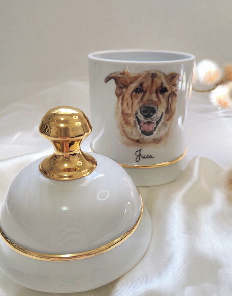 Urna para Cinzas do Pet em Porcelana com Pintura a Mão 21cm