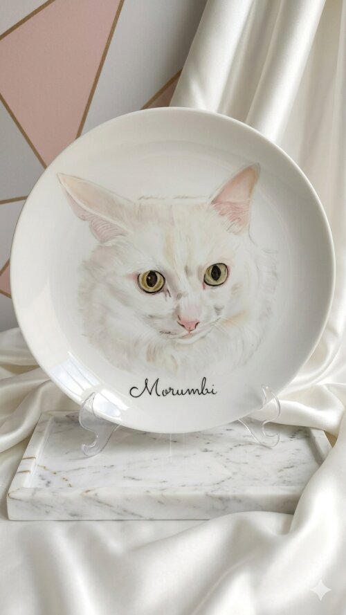 Prato Decorativo Grande26cm com Um Gato Cada Pintado a Mão