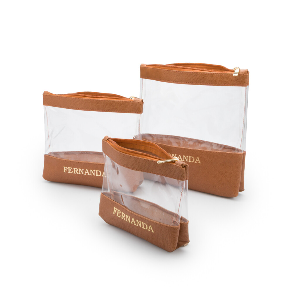 Kit Necessaire Oganizadora Cristal em Couro Sintético Personaliz