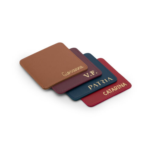 Porta Copo Elegance Quadrado em Couro Sintético Personalizado | Nomes - Iniciais - Logo