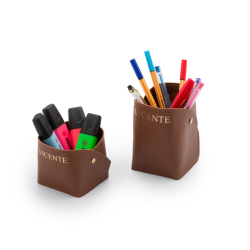 Porta Lápis Elegance Quadrado em Couro Sintético Personalizado | Nomes - Logo - Inicial