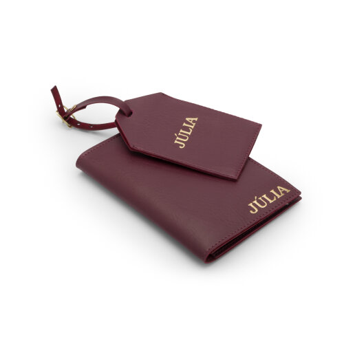Kit Viagem Destino | Porta Passaporte e Tag de Mala em Couro Sintético Personalizado | Nome - Inicial