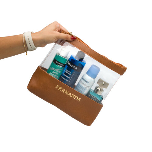 Necessaire Organizadora Cristal Max em Couro Sintético Personalizado | Nomes - Logo - Inicial | Tamanho Grande