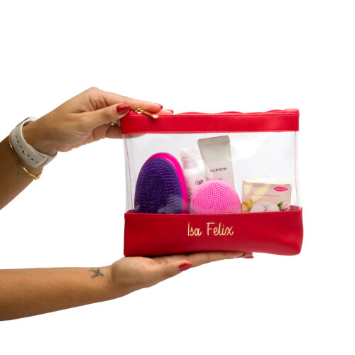Necessaire Organizadora Cristal Média em Couro Sintético Personalizado | Nomes - Logo - Inicial | Tamanho Médio
