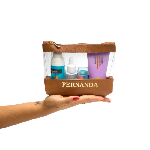 Necessaire Organizadora Cristal Essencial em Couro Sintético Personalizado | Nomes - Logo - Inicial | Tamanho Pequeno
