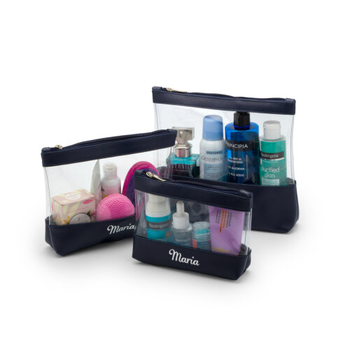Kit Necessaire Oganizadora Cristal em Couro Sintético Personalizado | Nomes - Logo - Inicial | 3 tamanhos P-M-G