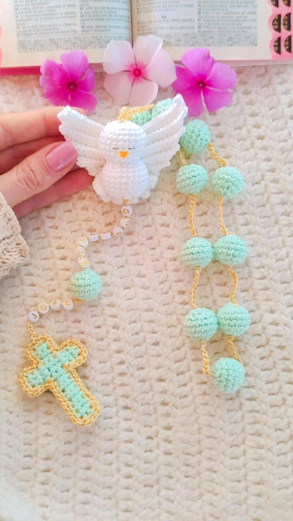 Terço de Crochê Divino Espírito Santo Personalizado lembrancin