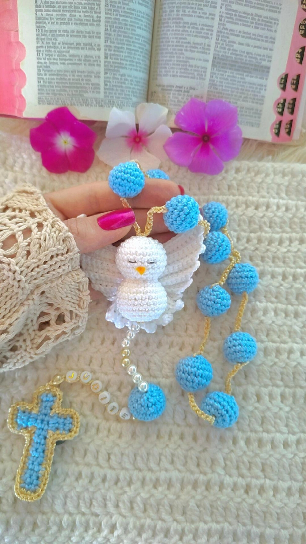 Terço de Crochê Divino Espírito Santo Personalizado lembrancin