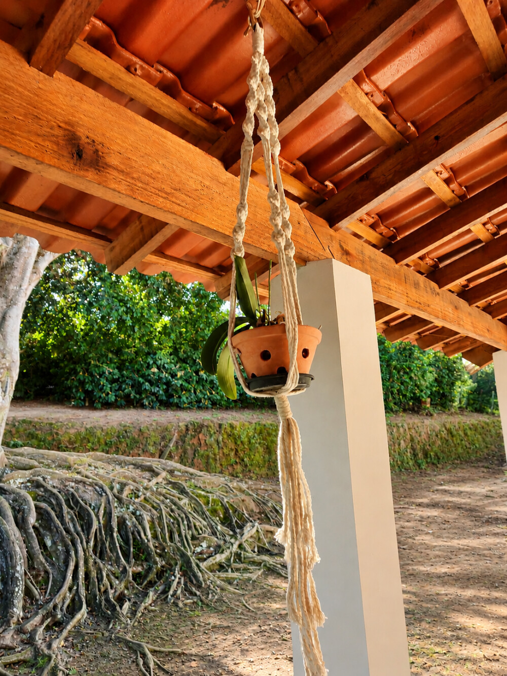 Suporte em macramé para plantas