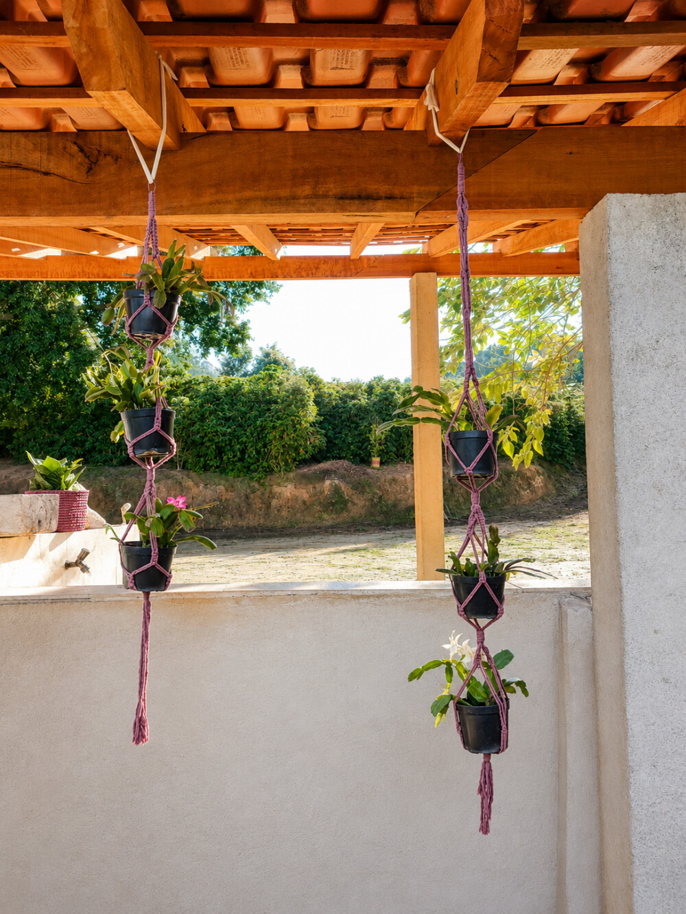 Suporte em macramé para plantas