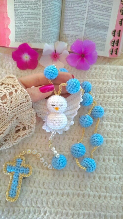 Terço de Crochê Divino Espírito Santo Personalizado lembrancin