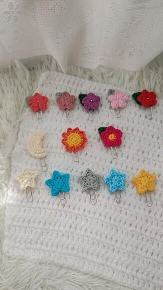 Kit 4 un Clip Marcador de Páginas de crochê para lembrancinhas