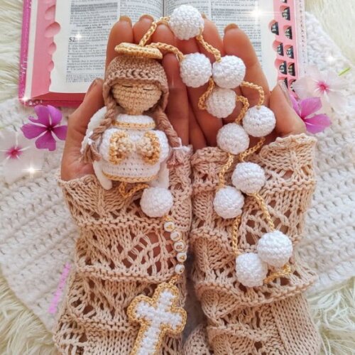 Terço em Amigurumi Anjo da Guarda crochê artesanal