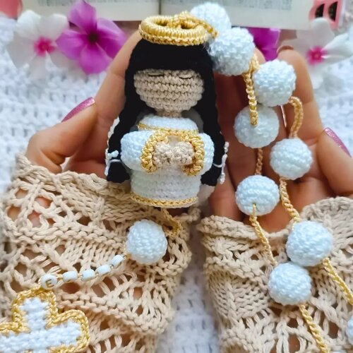Terço em Amigurumi Anjo da Guarda crochê artesanal
