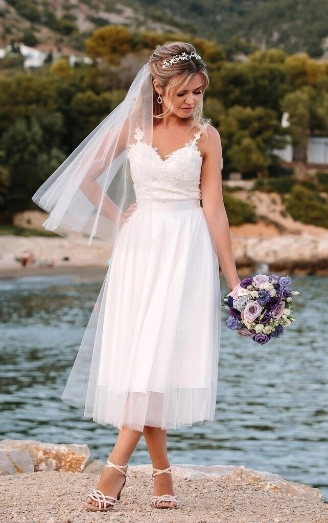 Vestido Noiva Midi Chá Tule