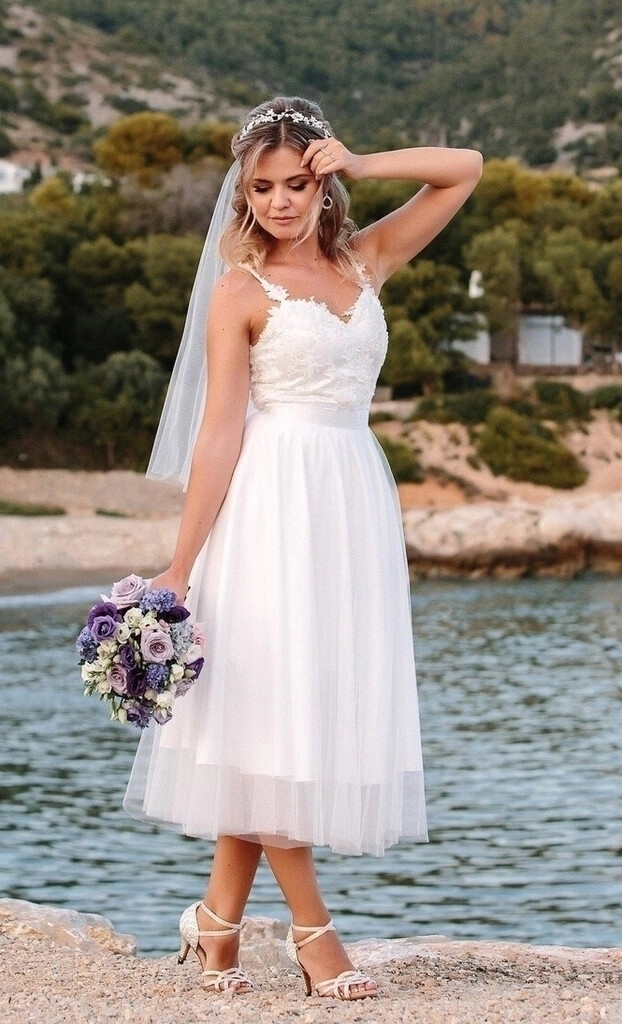 Vestido Noiva Midi Chá Tule