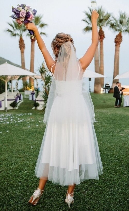 Vestido Noiva Midi Chá Tule