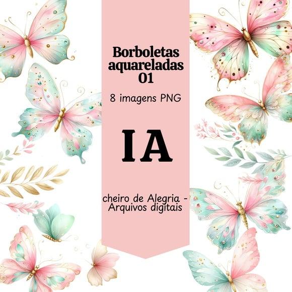 Kit Digital Borboletas Aquarelas 01