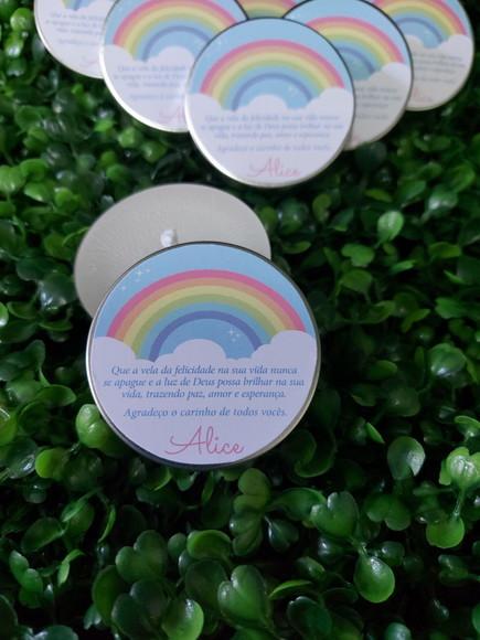 Latinha com Vela , Lembrança Maternidade. Arco-íris Boho