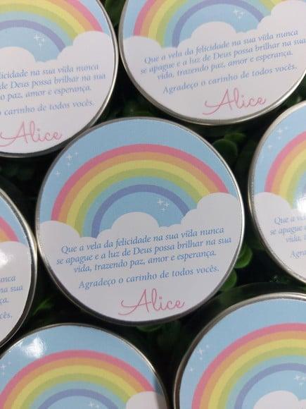 Latinha com Vela , Lembrança Maternidade. Arco-íris Boho