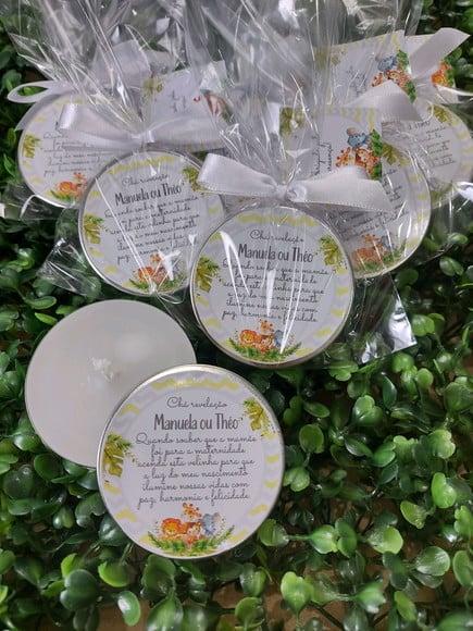 Latinha com Vela Aromatizada, Cha Revelação Safari