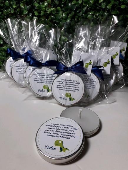 Latinha com Vela Aromatizada, Lembrança Chá de Bebê, Dino