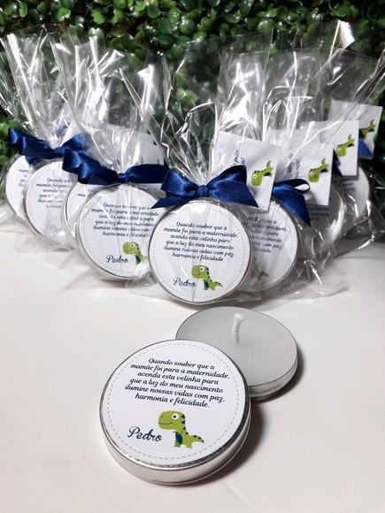 Latinha com Vela Aromatizada, Lembrança Chá de Bebê, Dino