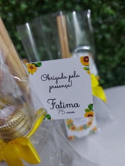 Lembrancinha 40 ml Frasco Pet - Aniversário Girassol