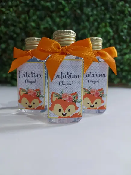 álcool em gel 40ml tampa rosca/ Lembrança nascimento raposa