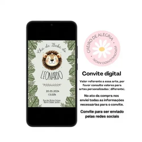 Convite Digital Chá de Bebê -leão- a Mesma Arte do Anúncio
