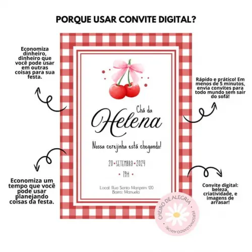 Convite Digital Chá de Bebê -cereja-a Mesma Arte do Anúncio