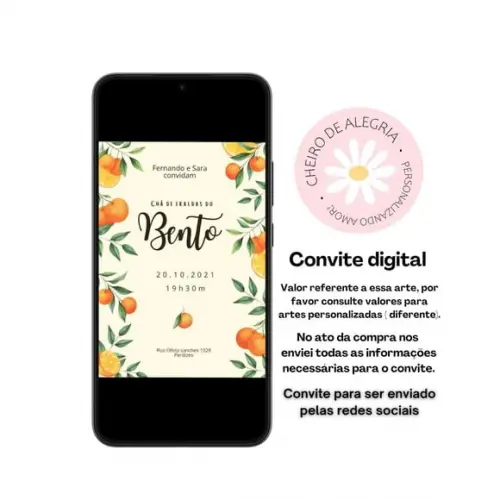 Convite Digital Chá de Bebê-laranja. a Mesma Arte do Anúncio