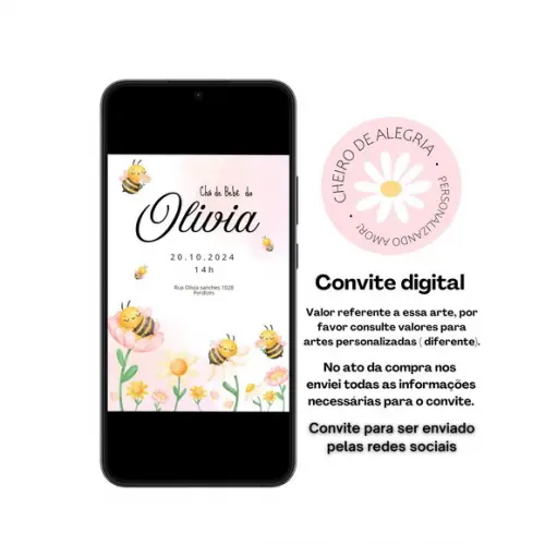 Convite Digital Chá de Bebê-abelha. a Mesma Arte do Anúncio