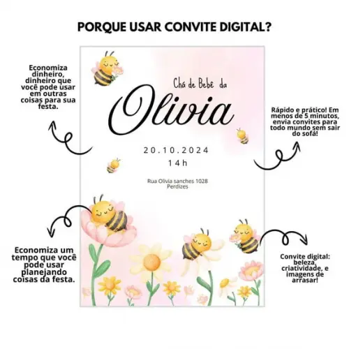 Convite Digital Chá de Bebê-abelha. a Mesma Arte do Anúncio