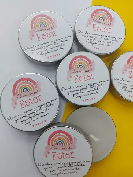 Latinha com Vela , Lembrança Maternidade. Arco-íris Boho