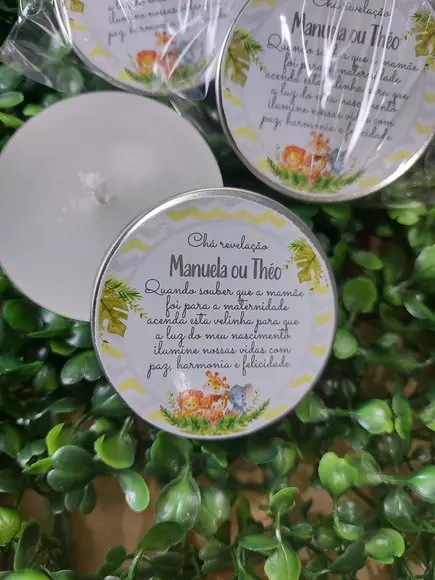 Latinha com Vela Aromatizada, Cha Revelação Safari