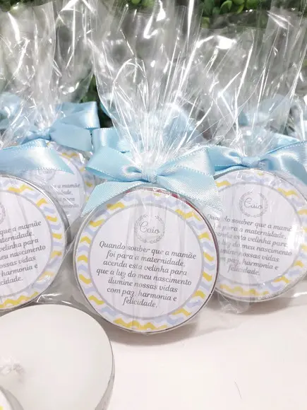 Latinha com Vela Aromatizada, Lembrança Chá de Bebê