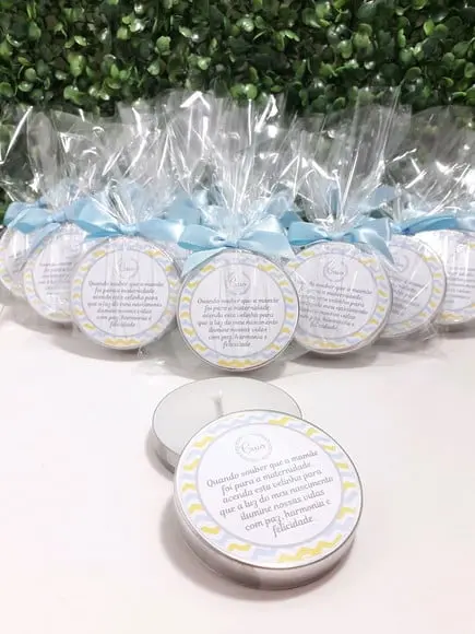 Latinha com Vela Aromatizada, Lembrança Chá de Bebê