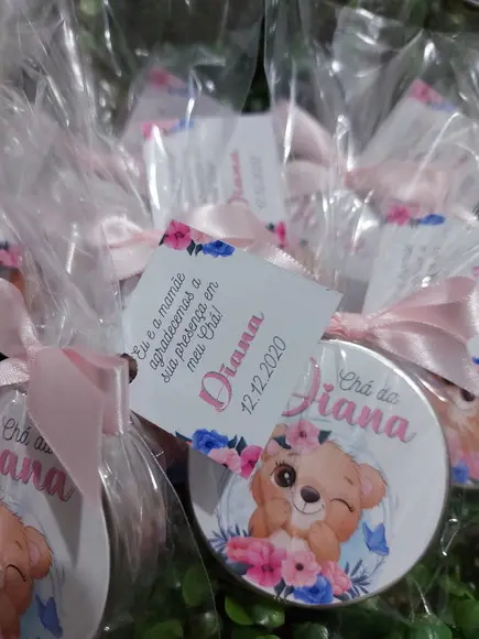 Latinha com Vela Aromatizada, Lembrança Chá, Ursinha