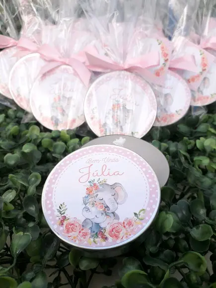 Latinha com Vela Aromatizada, Lembrança Chá, Elefantinho