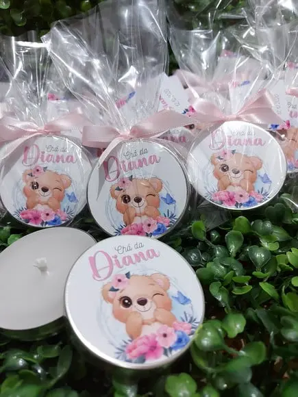 Latinha com Vela Aromatizada, Lembrança Chá, Ursinha